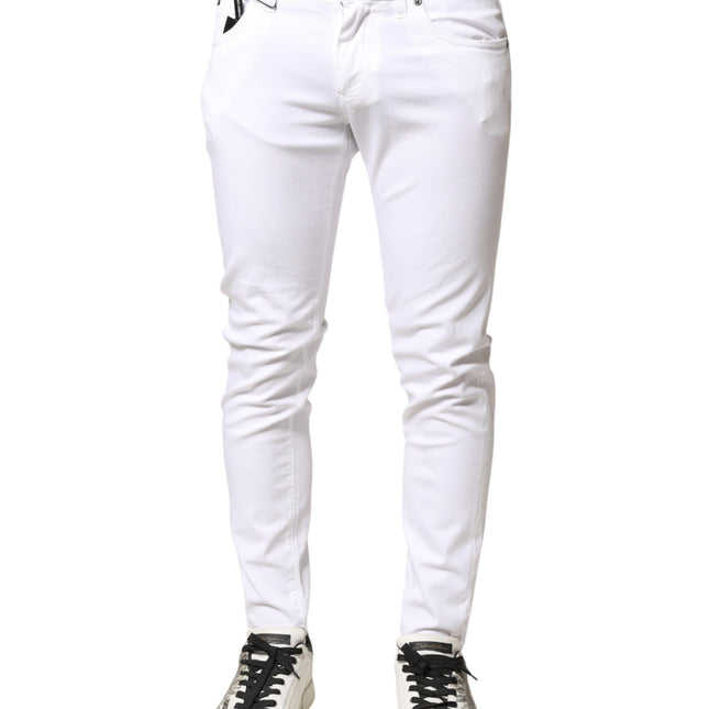 Dolce & Gabbana White Cotton Stretch Skinny Denim Men Jeans