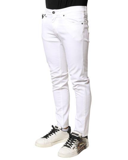 Dolce & Gabbana White Cotton Stretch Skinny Denim Men Jeans