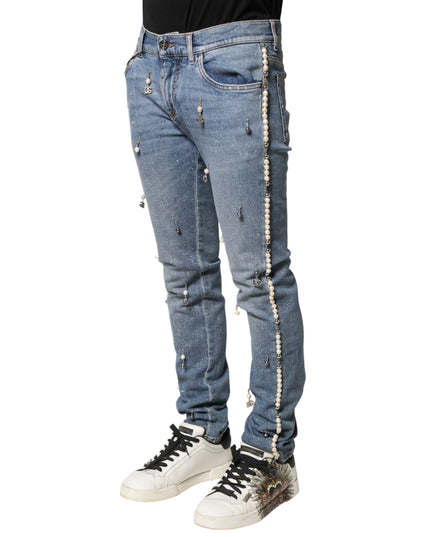 Dolce & Gabbana Blue Embellished Cotton Skinny Denim Jeans