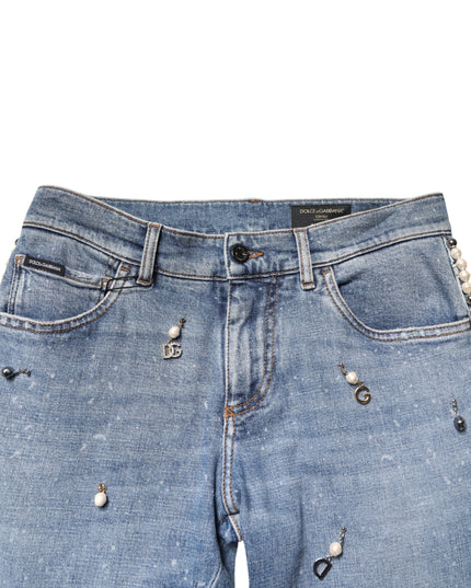 Dolce & Gabbana Blue Embellished Cotton Skinny Denim Jeans