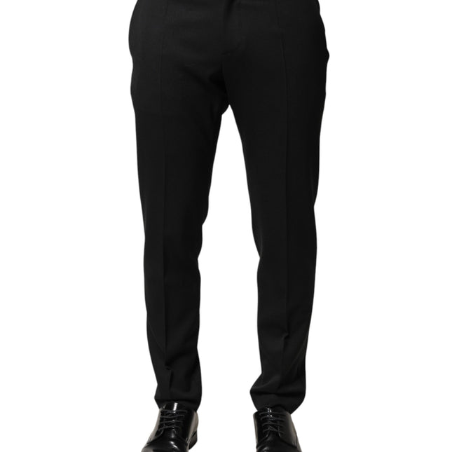 Dolce & Gabbana Black Wool Mid Waist Men Dress Trousers Pants
