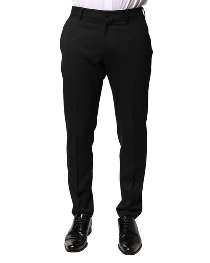 Dolce & Gabbana Black Wool Mid Waist Men Dress Trousers Pants