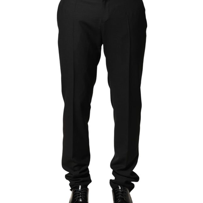 Dolce & Gabbana Black Wool Mid Waist Men Dress Trousers Pants