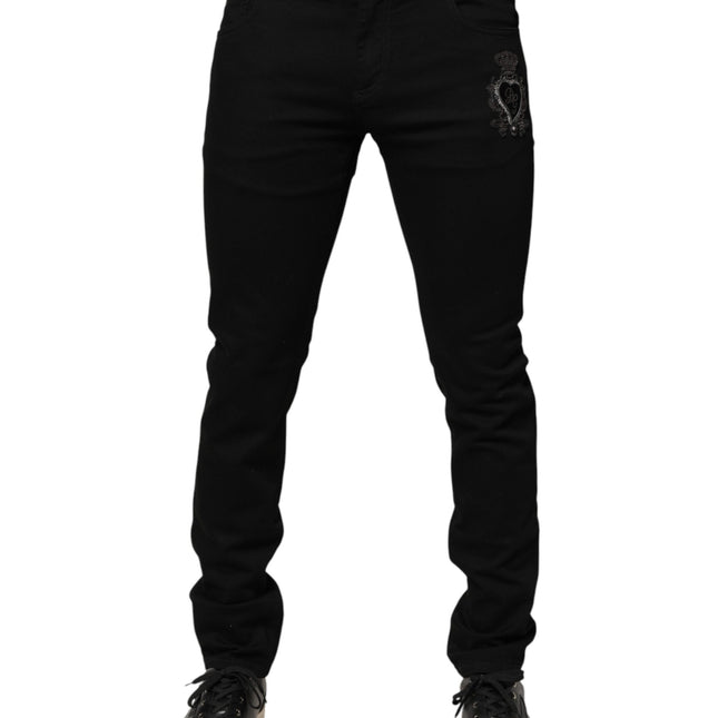 Dolce & Gabbana Black Sacred Heart Men Cotton Denim Jeans