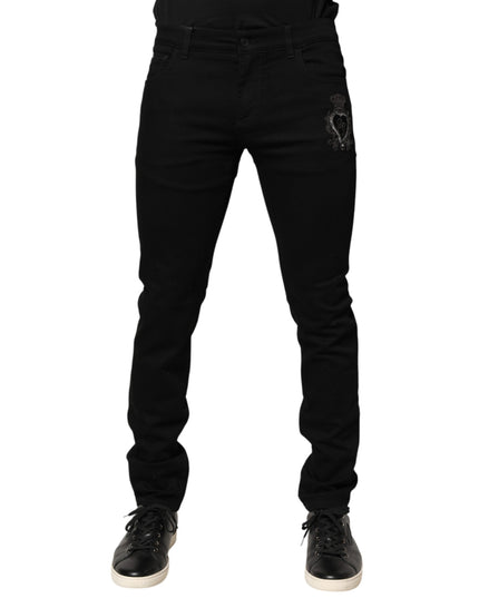 Dolce & Gabbana Black Sacred Heart Men Cotton Denim Jeans