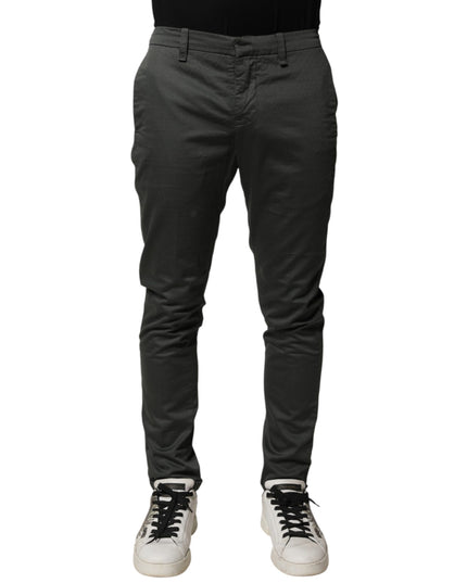 Dondup Dark Gray Cotton Mid Waist Skinny Men Chino Trouser Pants