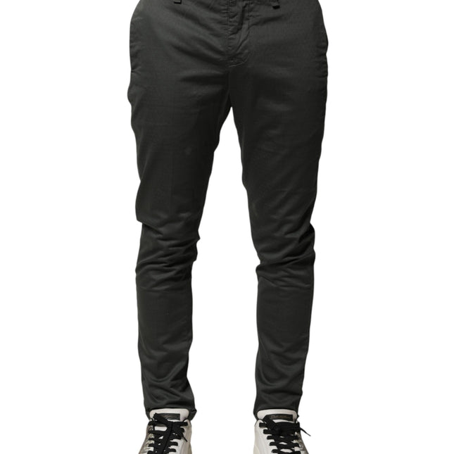 Dondup Dark Gray Cotton Mid Waist Skinny Men Chino Trouser Pants