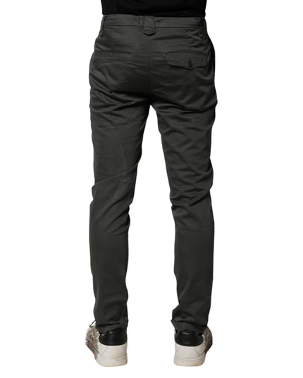 Dondup Dark Gray Cotton Mid Waist Skinny Men Chino Trouser Pants