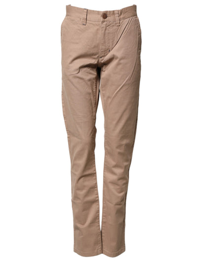 Sun68 Beige Cotton Mid Waist Straight Men Chino Trouser Pants