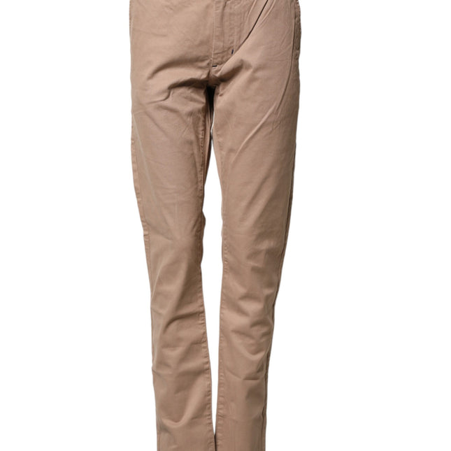Sun68 Beige Cotton Mid Waist Straight Men Chino Trouser Pants