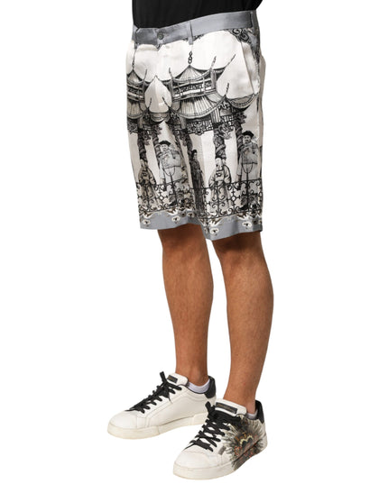 Dolce & Gabbana White Japanese Asian Print Silk Bermuda Shorts