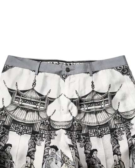 Dolce & Gabbana White Japanese Asian Print Silk Bermuda Shorts