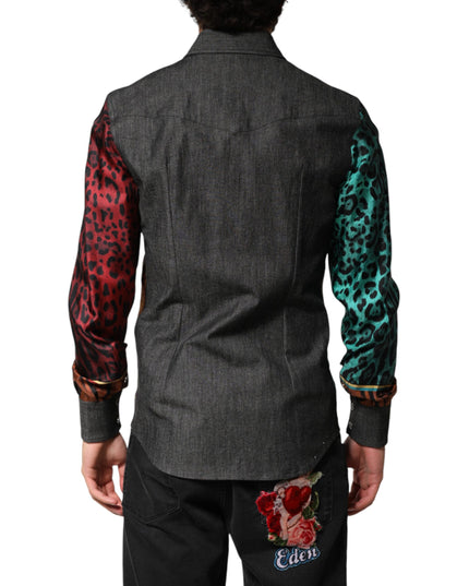 Dolce & Gabbana Multicolor Tiger Leopard Print Silk Men Shirt