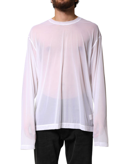 Dolce & Gabbana White Nylon Long Sleeves Crewneck T-Shirt