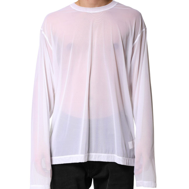 Dolce & Gabbana White Nylon Long Sleeves Crewneck T-Shirt