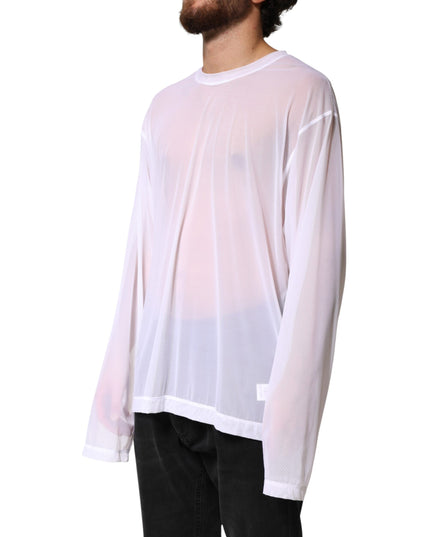 Dolce & Gabbana White Nylon Long Sleeves Crewneck T-Shirt