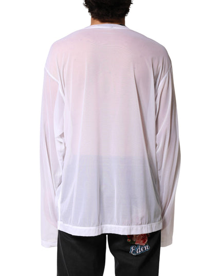 Dolce & Gabbana White Nylon Long Sleeves Crewneck T-Shirt