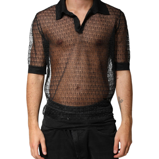 Dolce & Gabbana Black Sheer Short Sleeves Casual Polo  Top