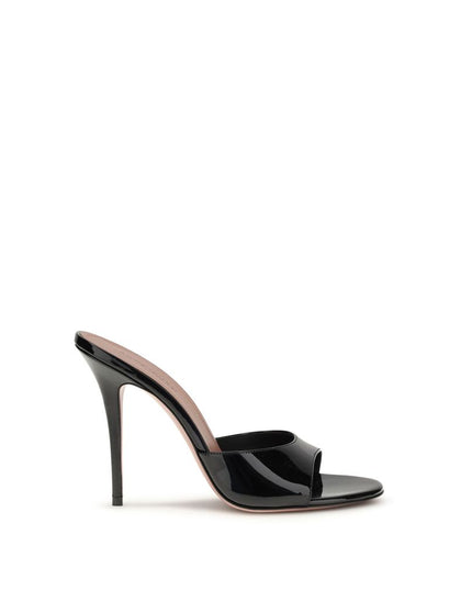 Amina Muaddi Black Calf Leather Bos Taurus Stiletto Heel Sandals
