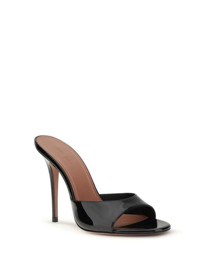 Amina Muaddi Black Calf Leather Bos Taurus Stiletto Heel Sandals