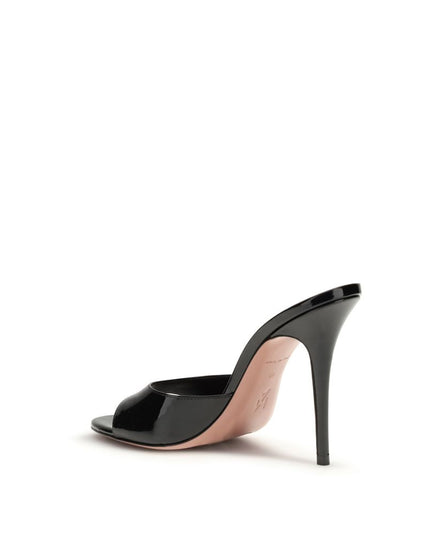 Amina Muaddi Black Calf Leather Bos Taurus Stiletto Heel Sandals