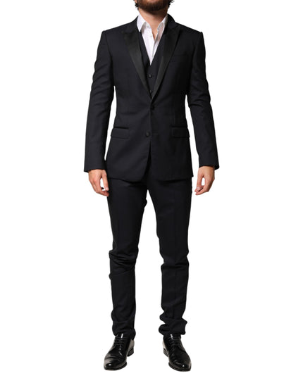 Dolce & Gabbana Black Wool Single Breasted 3 Piece Men Suit