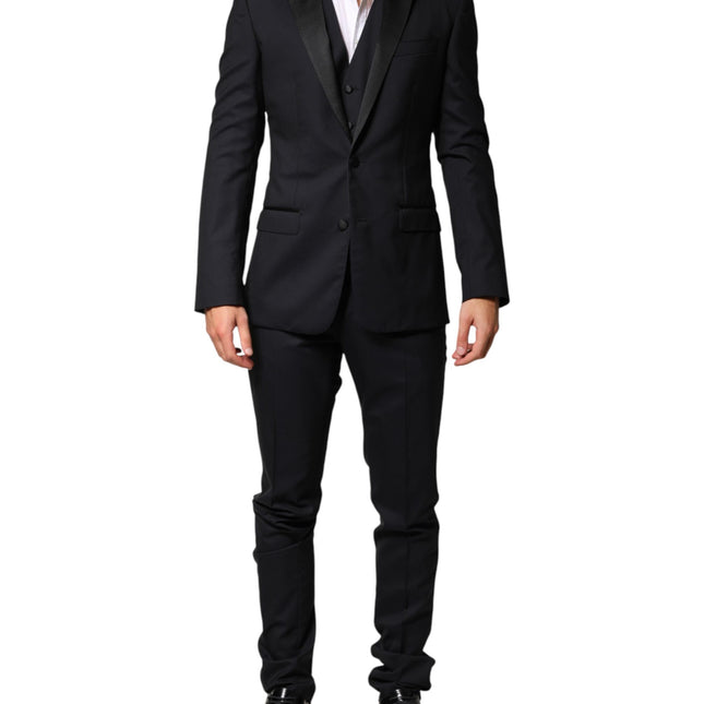 Dolce & Gabbana Black Wool Single Breasted 3 Piece Men Suit