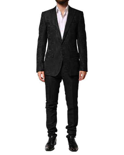 Dolce & Gabbana Black Brocade Single Breasted 2 Piece Suit