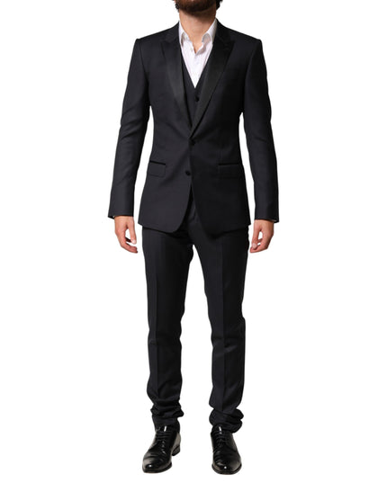 Dolce & Gabbana Black Wool Single Breasted 3 Piece Men Suit