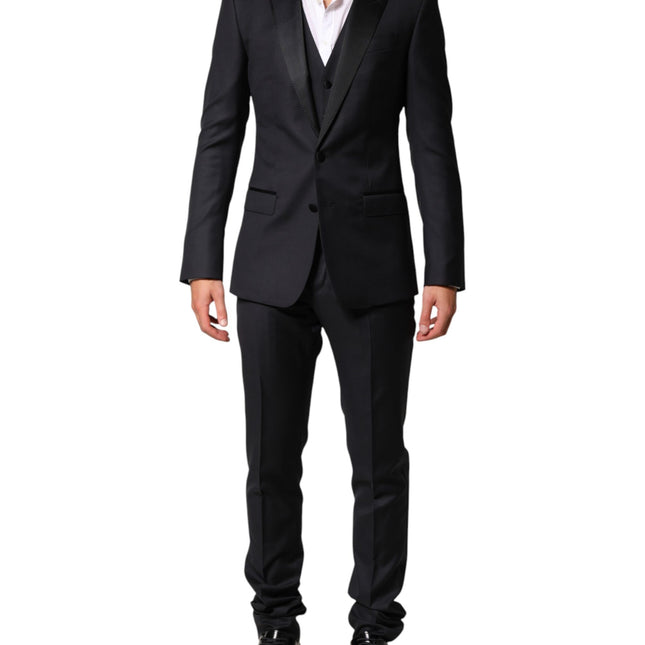 Dolce & Gabbana Black Wool Single Breasted 3 Piece Men Suit