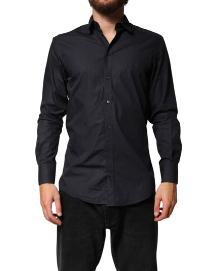 Dolce & Gabbana Black Cotton Long Sleeves Dress Formal Shirt
