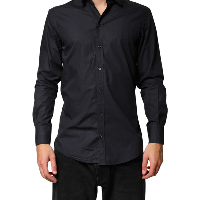 Dolce & Gabbana Black Cotton Long Sleeves Dress Formal Shirt