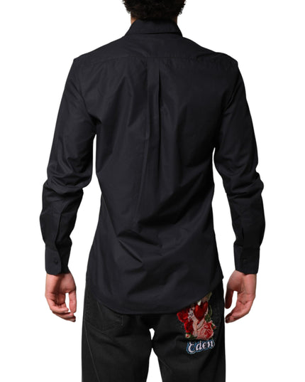 Dolce & Gabbana Black Cotton Long Sleeves Dress Formal Shirt