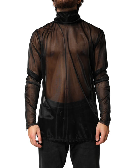 Dolce & Gabbana Black Sheer Long Sleeves Turtleneck Top