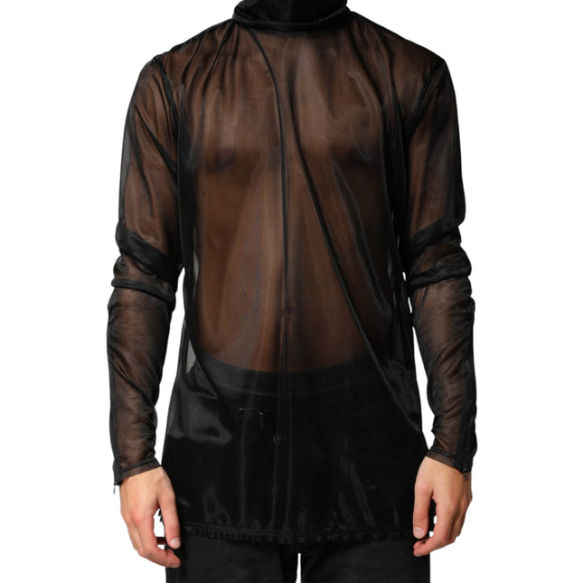 Dolce & Gabbana Black Sheer Long Sleeves Turtleneck Top