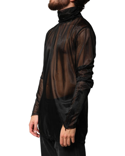 Dolce & Gabbana Black Sheer Long Sleeves Turtleneck Top