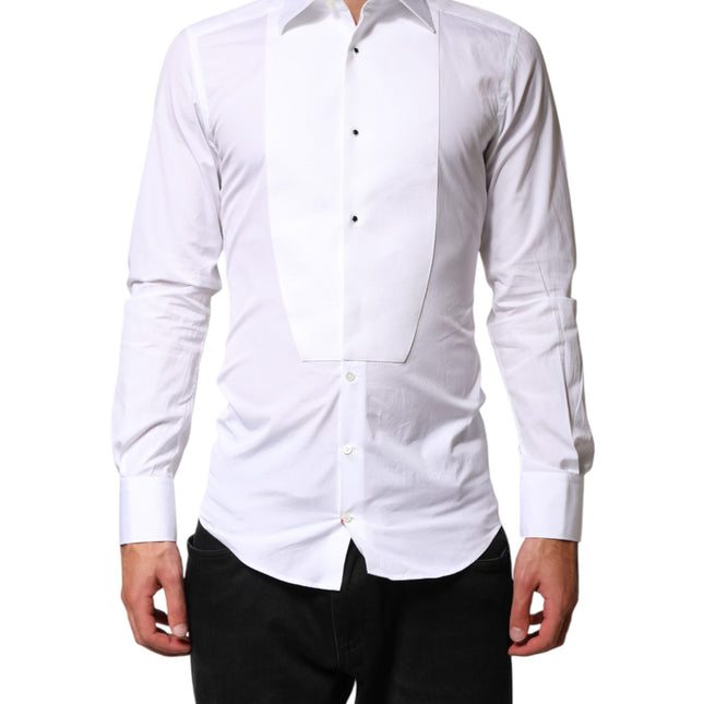Dolce & Gabbana White Cotton GOLD Collared Dress Bib Formal Shirt