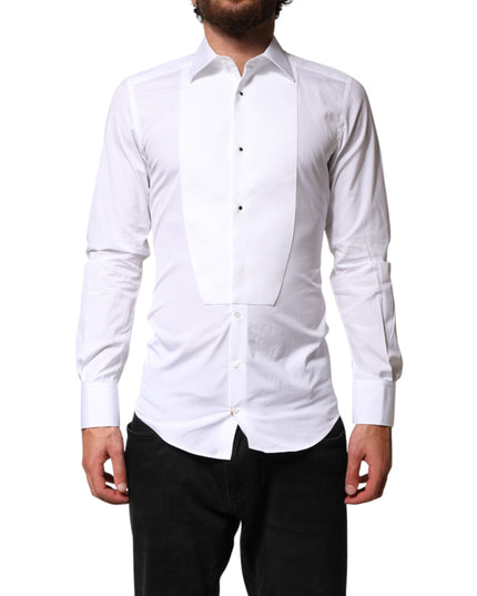 Dolce & Gabbana White Cotton GOLD Collared Dress Bib Formal Shirt