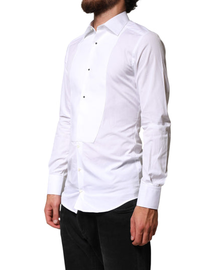 Dolce & Gabbana White Cotton GOLD Collared Dress Bib Formal Shirt