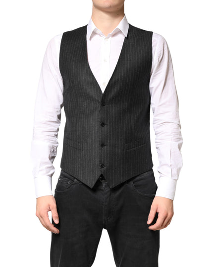Dolce & Gabbana Black Stripes Wool Dress Men Waistcoat Vest