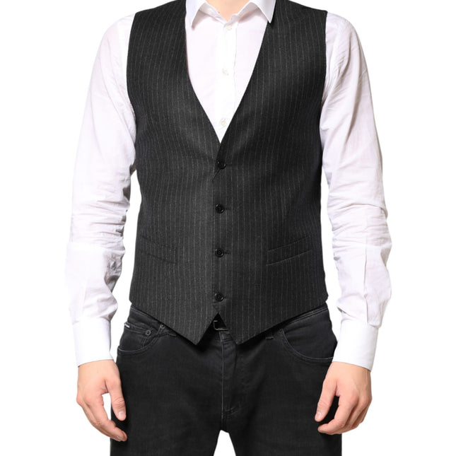 Dolce & Gabbana Black Stripes Wool Dress Men Waistcoat Vest