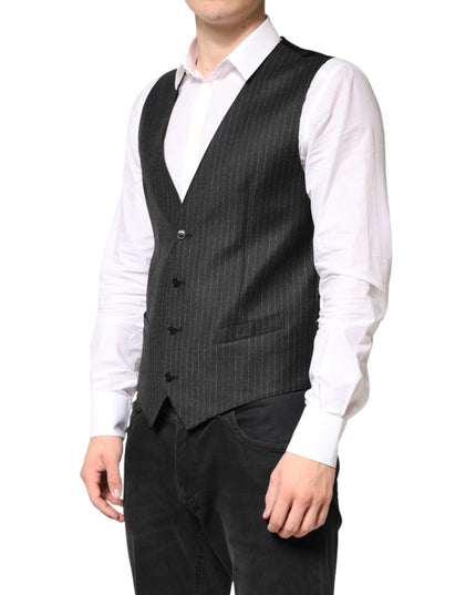 Dolce & Gabbana Black Stripes Wool Dress Men Waistcoat Vest