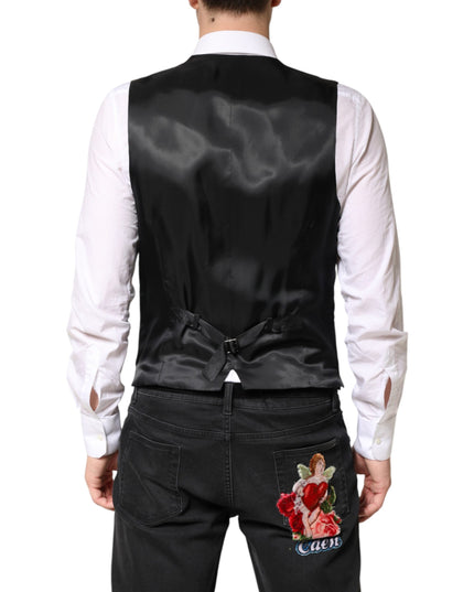 Dolce & Gabbana Black Stripes Wool Dress Men Waistcoat Vest