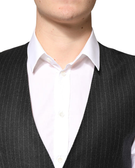 Dolce & Gabbana Black Stripes Wool Dress Men Waistcoat Vest