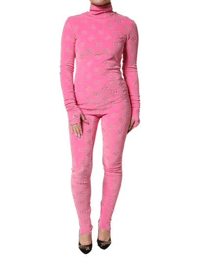 Dolce & Gabbana Pink Logo Monogram Long Sleeve Jumpsuit  Dress