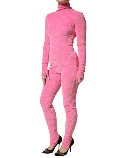 Dolce & Gabbana Pink Logo Monogram Long Sleeve Jumpsuit  Dress