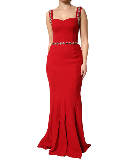 Dolce & Gabbana Red Embellished Sheath Mermaid Gown Dress