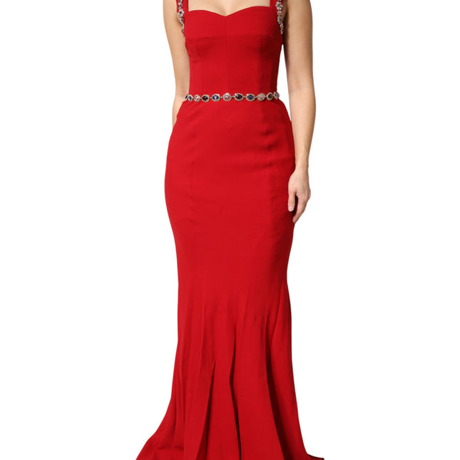 Dolce & Gabbana Red Embellished Sheath Mermaid Gown Dress