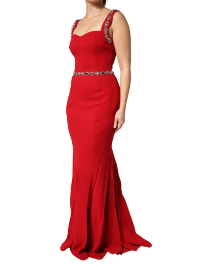 Dolce & Gabbana Red Embellished Sheath Mermaid Gown Dress