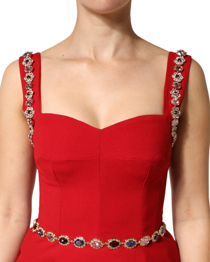 Dolce & Gabbana Red Embellished Sheath Mermaid Gown Dress